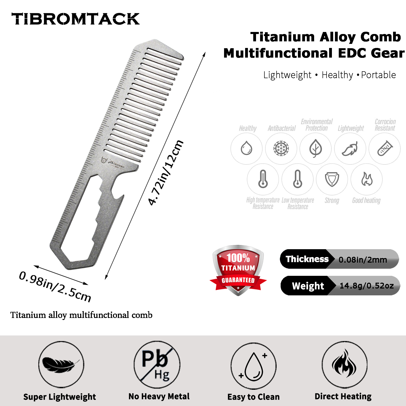 TIBROMTACK Titanium 4-in-1 EDC - Comb Pocket Titanium 评论和价格